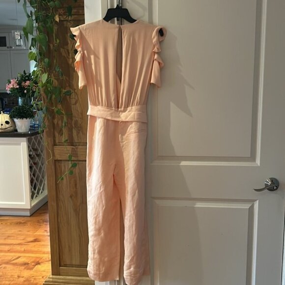 NEW MAJE xs Piruize Cold-shoulder Crepe And Stretch-twill Jumpsuit In Mandarine - Picture 10 of 11